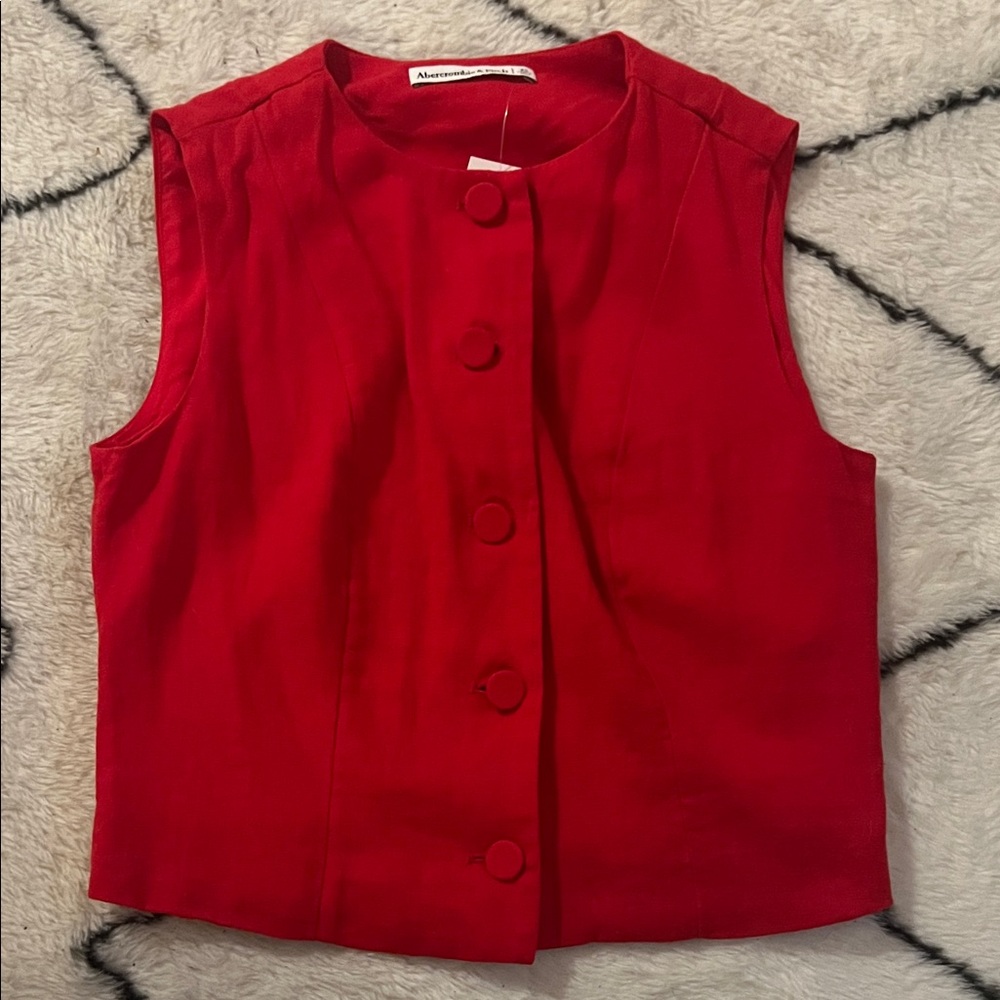 Abercrombie Red Sleeveless Button-Up Top
